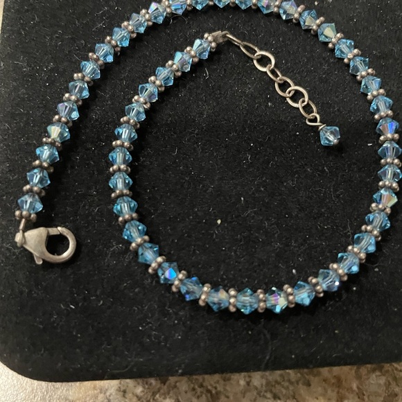 Swarovski Crystal Blue & 925 Sterling Silver adjustable ankle bracelet 9 1/2 - Picture 6 of 6